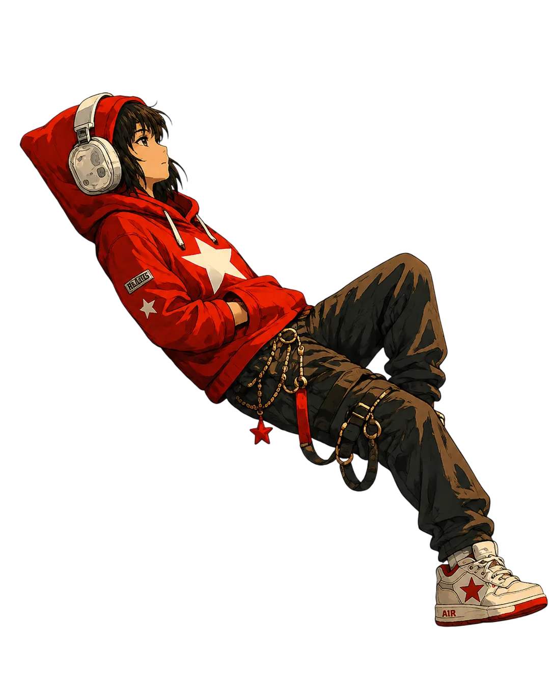 Streetwear character leaning on the beam